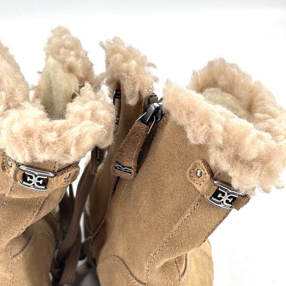 Sam Edelman Kyler 2 Lace Up Combat Boots 9.5 NWOT Tan Suede Fur Ankle Bootie Lug - Picture 5 of 11